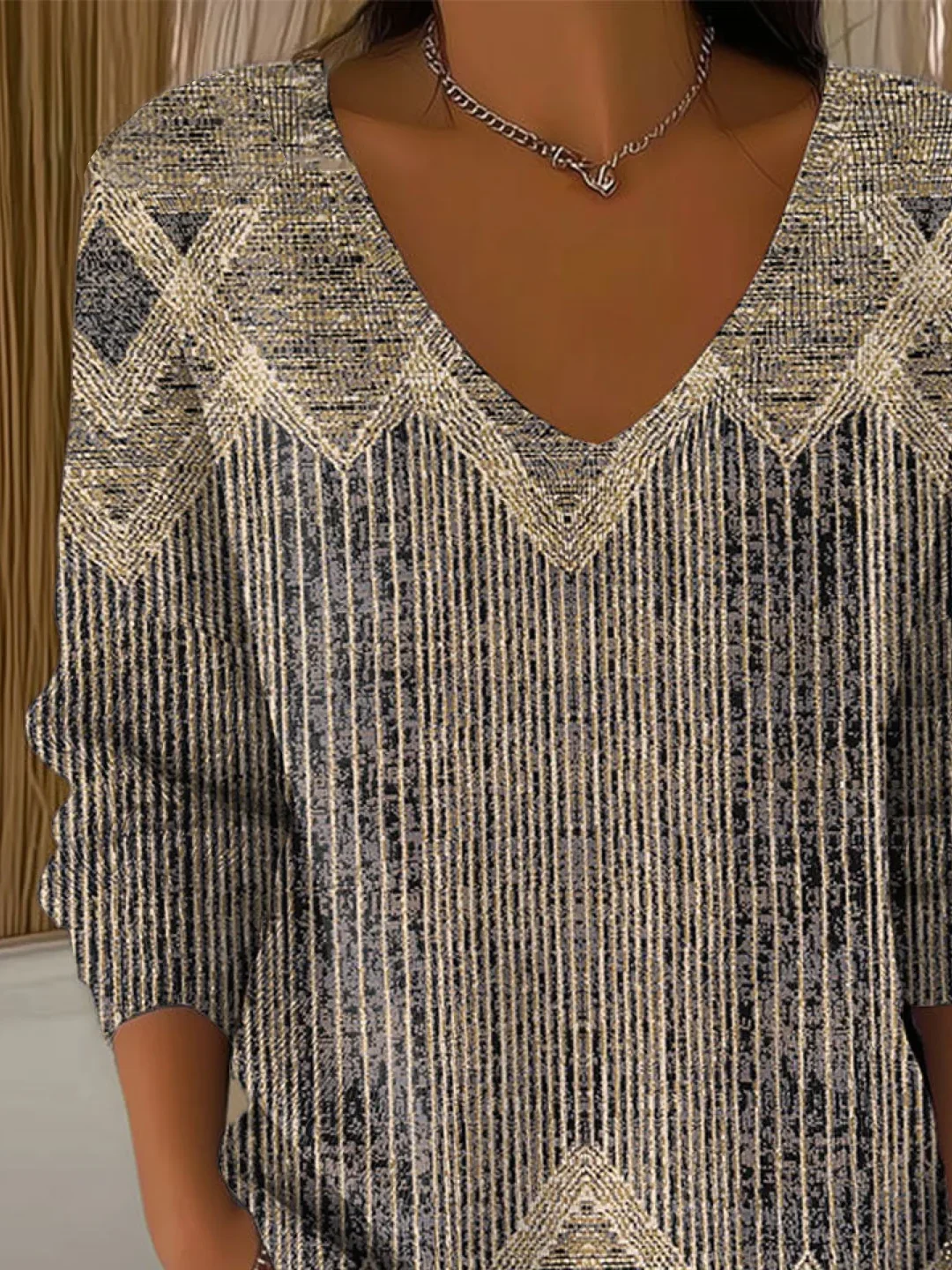 Women's Long Sleeve T-shirt Spring/Fall As Picture Abstract Printing V Neck Daily Going Out Casual Top