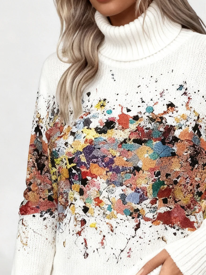 Casual Turtleneck Gradient Pattern Loose Sweater