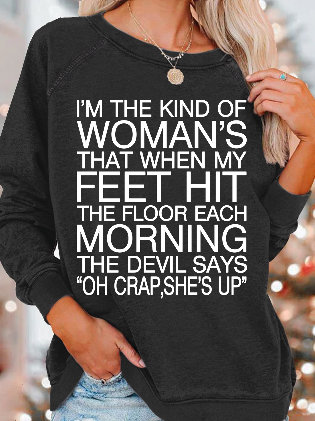 Women's Funny Cute She's up Saying Casual Crew Neck Sweatshirt