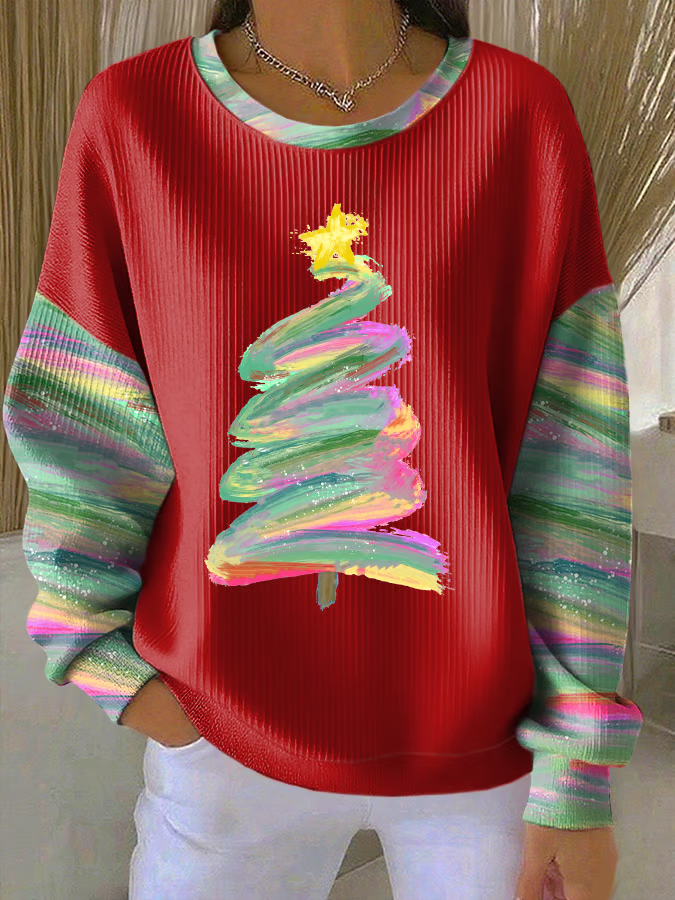 Casual Christmas Tree Printing Sweatshirt