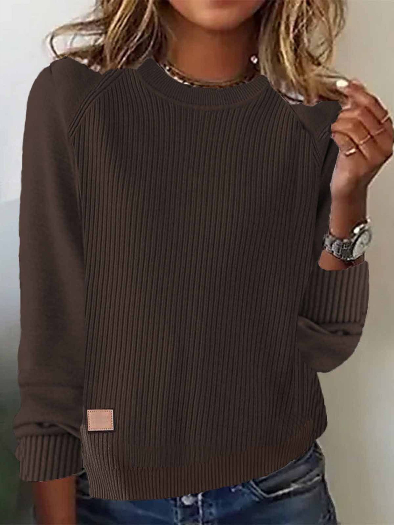 Casual Plain Crew Neck Sweater