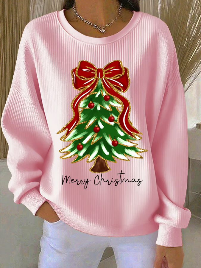 Loose Christmas Tree Casual Printing Sweatshirt