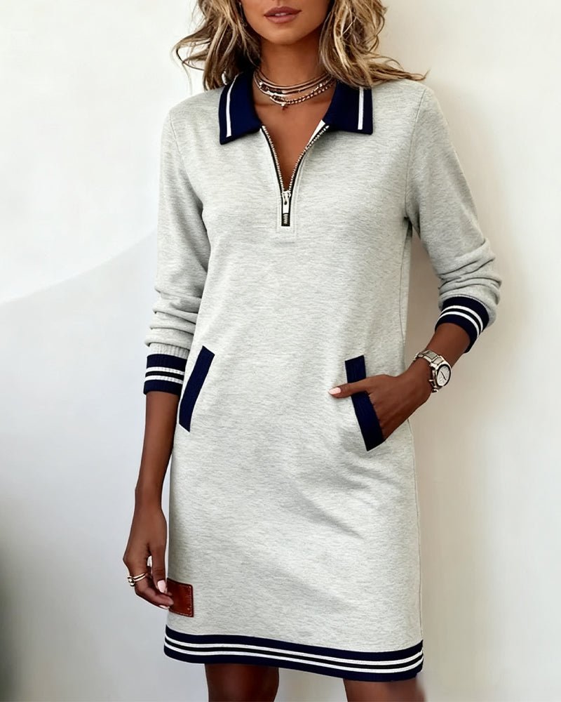 Multicolor Block Shawl Collar Casual Loose Dress With No