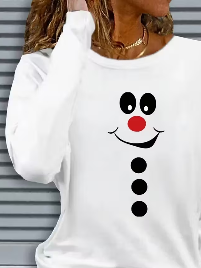 Women's Long Sleeve T-shirt Spring/Fall White Christmas Printing Jersey Crew Neck Daily Going Out Casual Top
