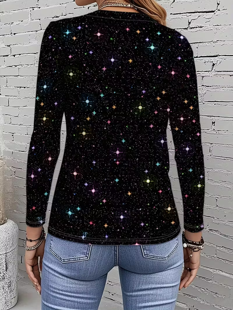 Women's Long Sleeve T-shirt Spring/Fall Black Christmas Printing Jersey Crew Neck Daily Going Out Casual Top