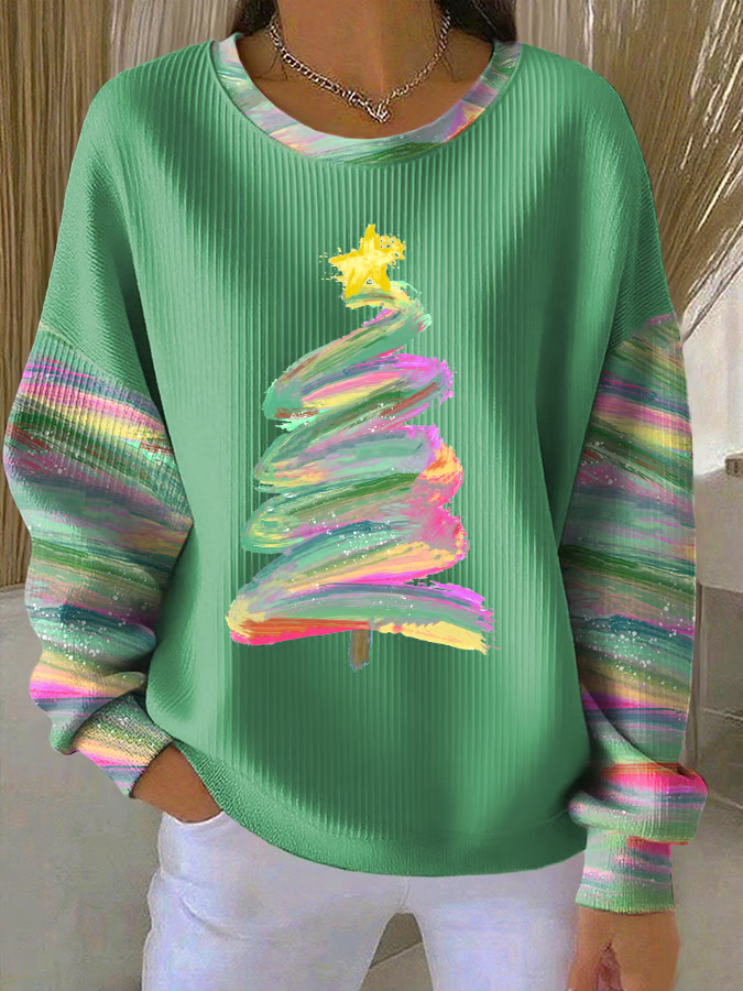 Casual Christmas Tree Printing Sweatshirt