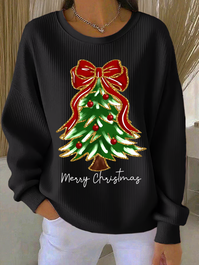 Loose Christmas Tree Casual Printing Sweatshirt