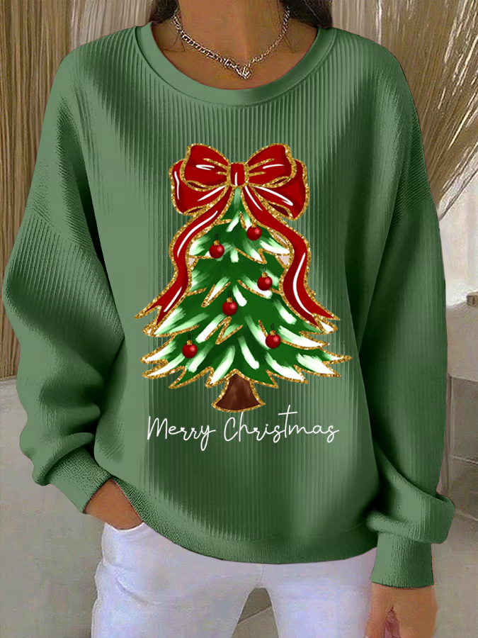 Loose Christmas Tree Casual Printing Sweatshirt