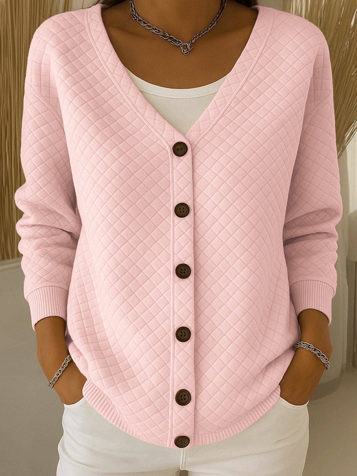 Casual Plain V Neck Jacket