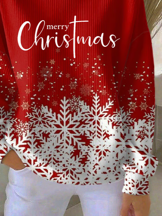 Crew Neck Snowflake Casual Printing Sweatshirt