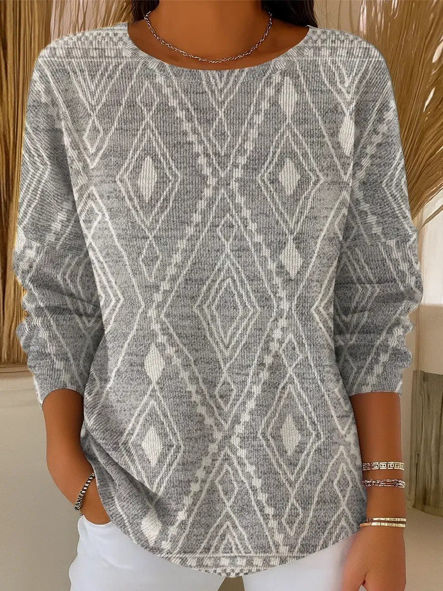 Geometric Casual Loose Crew Neck Knit Top