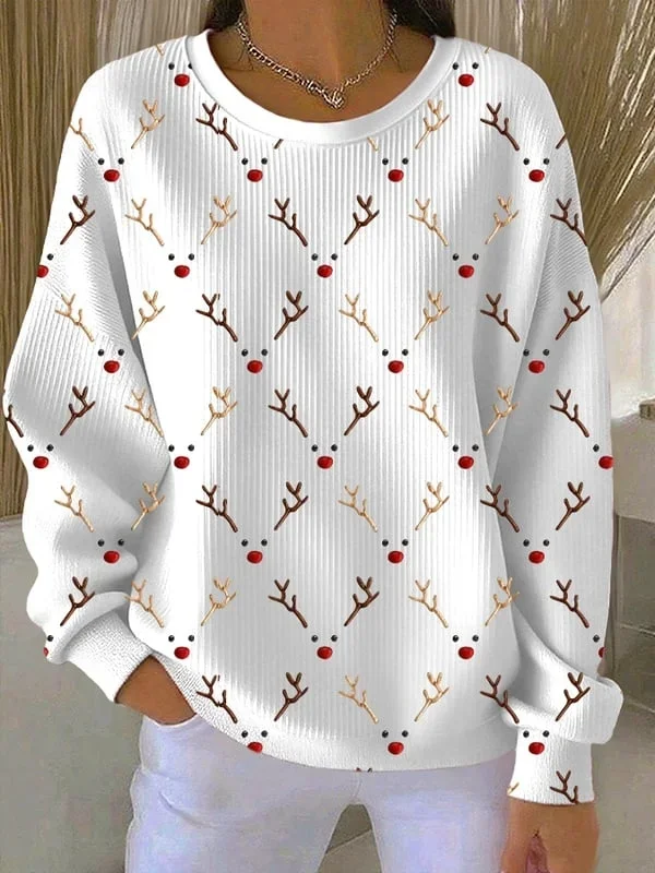 Printing Casual Christmas Elk Loose Sweatshirt