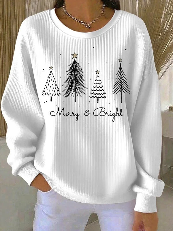 Casual Crew Neck Christmas Printing Sweatshirt