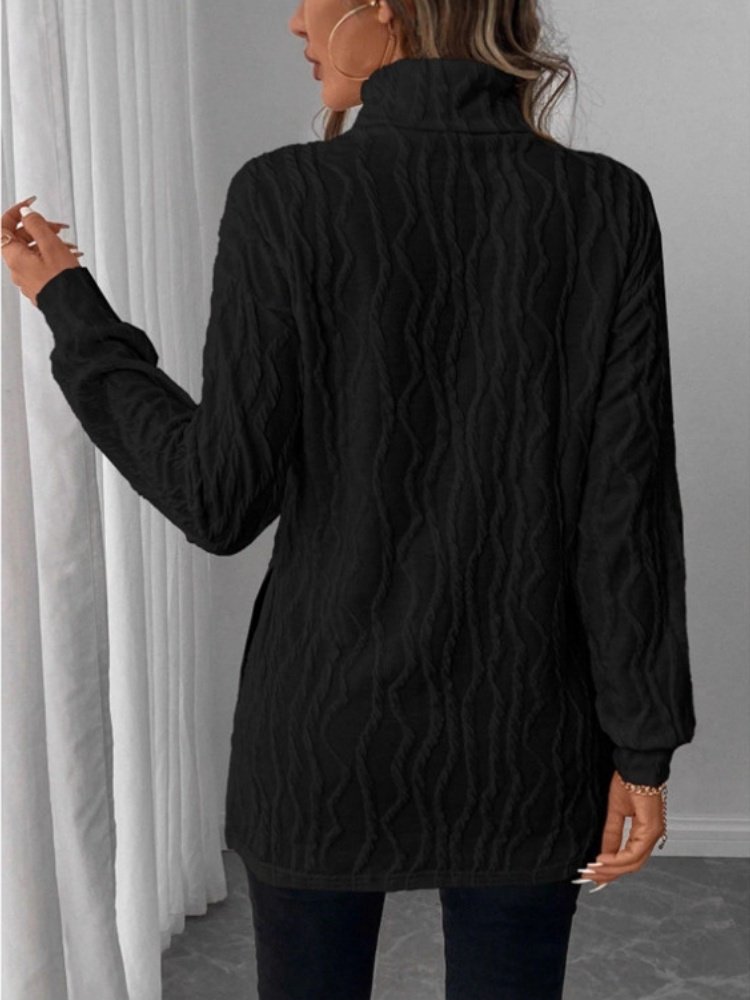 Women's Long Sleeve T-shirt Spring/Fall White Plain Embossed Turtleneck Daily Going Out Casual Top