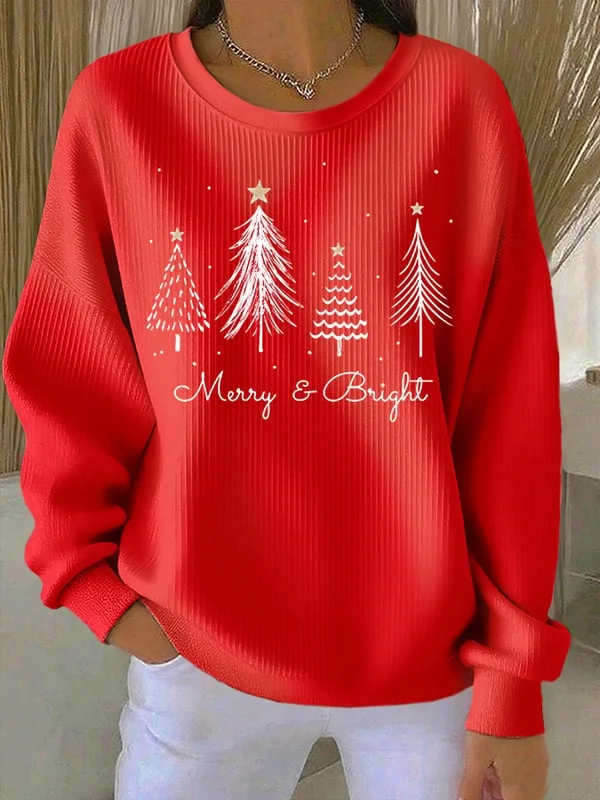 Casual Crew Neck Christmas Printing Sweatshirt