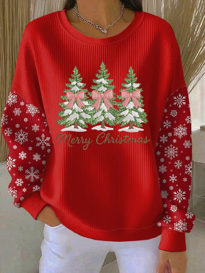 Printing Christmas Snowflake Crew Neck Casual Sweatshirt