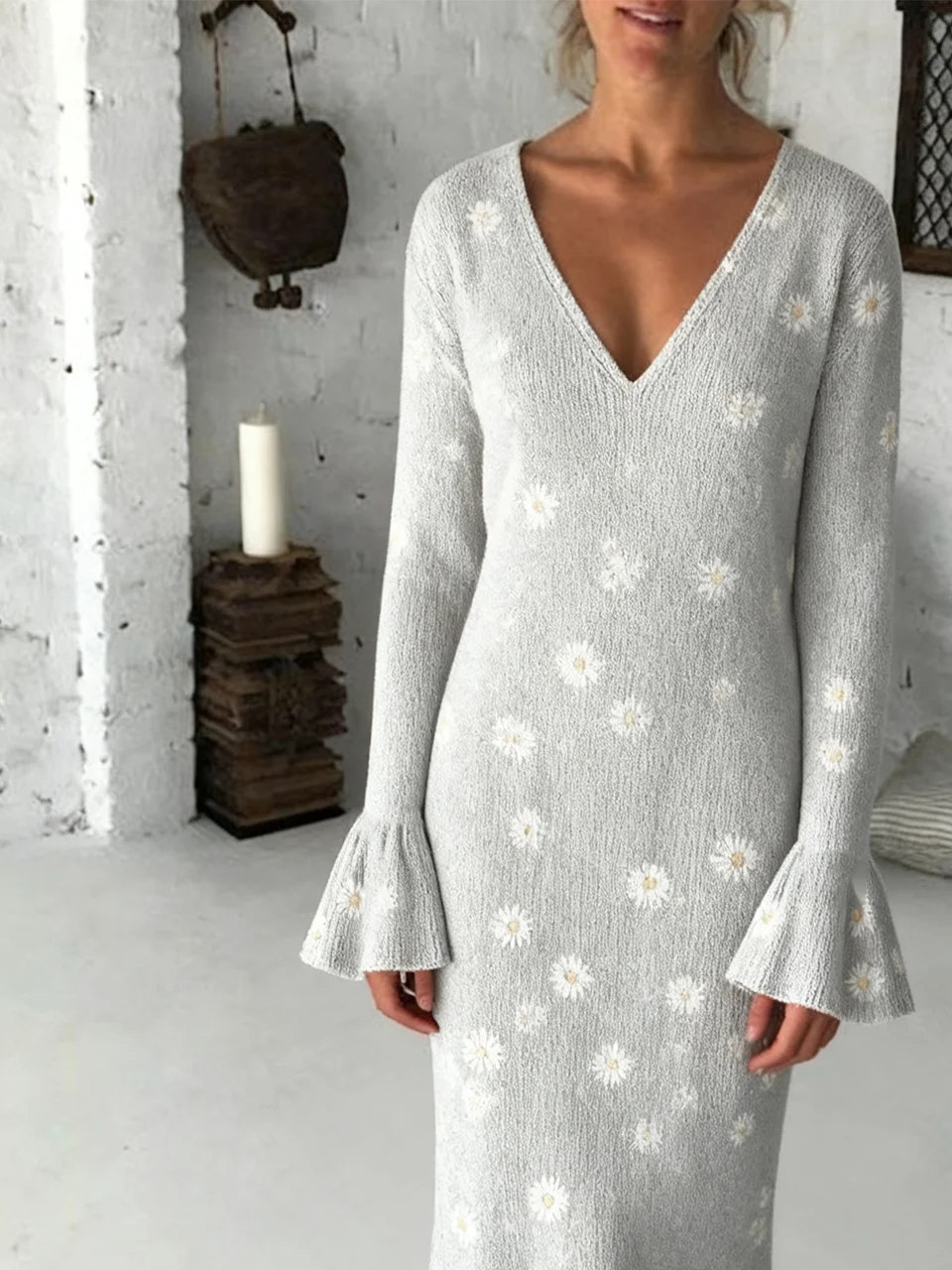 Knitted Regular Fit Sexy Sweater Dress With No