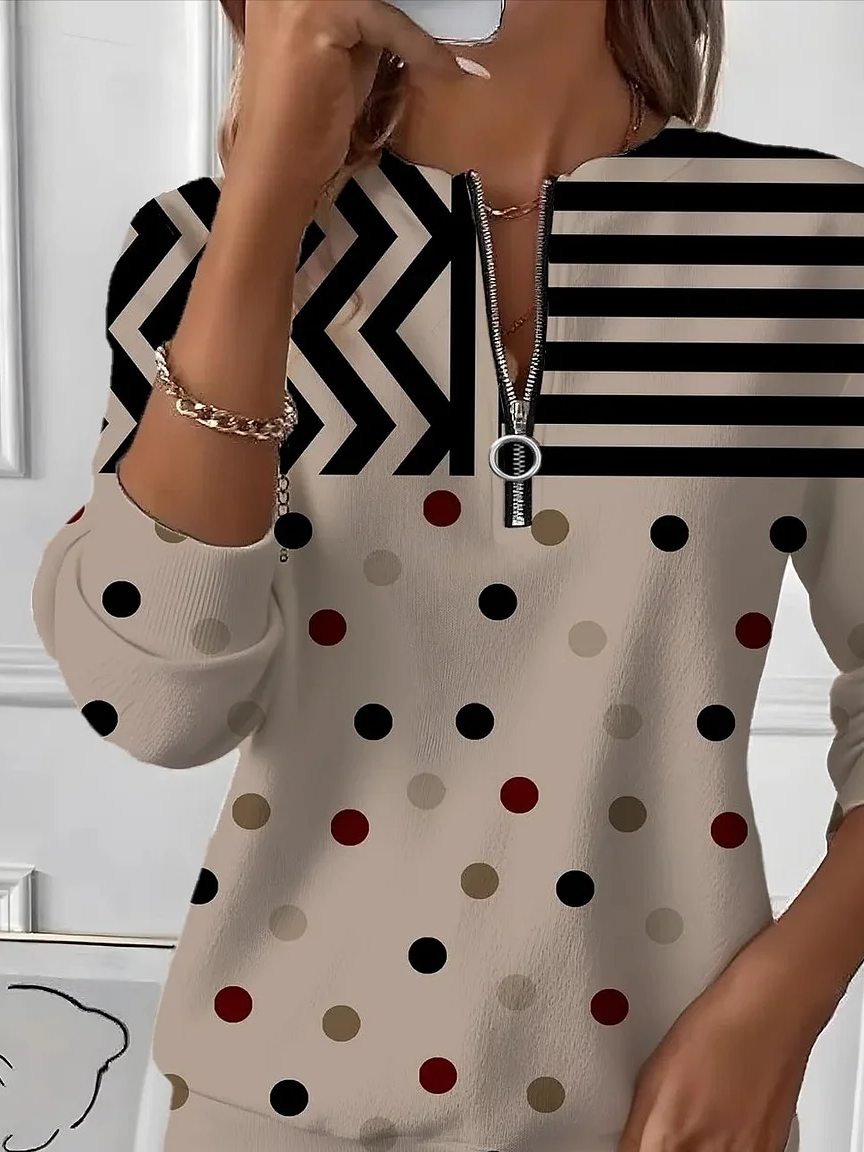 Women's Abstract Print Casual Zipper Long Sleeve Sweatshirt