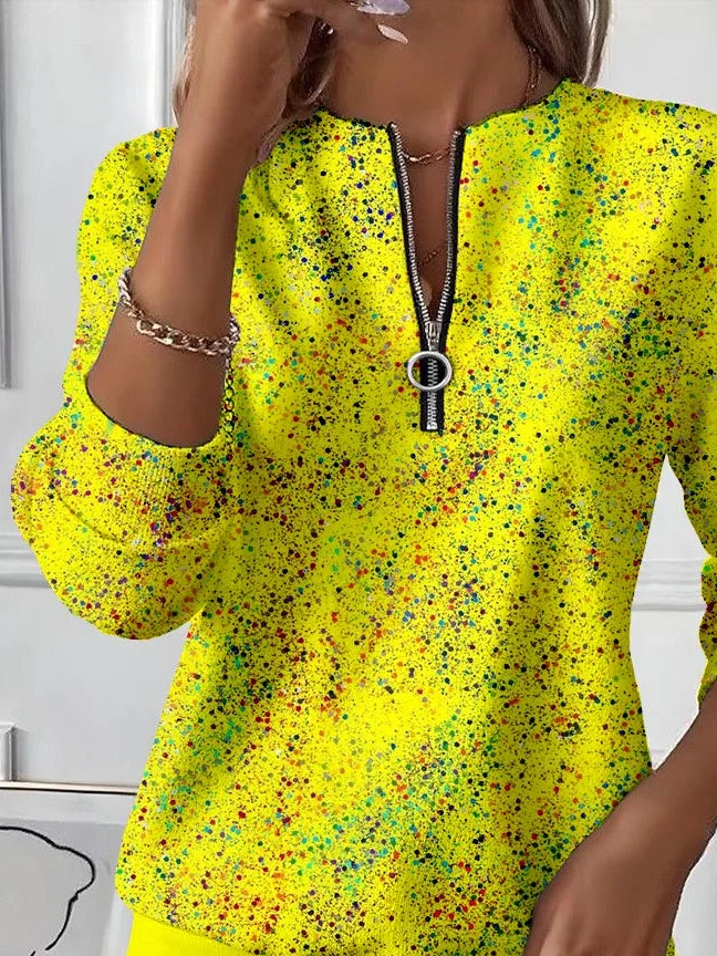 Women's Abstract Print Casual Zipper Long Sleeve Sweatshirt