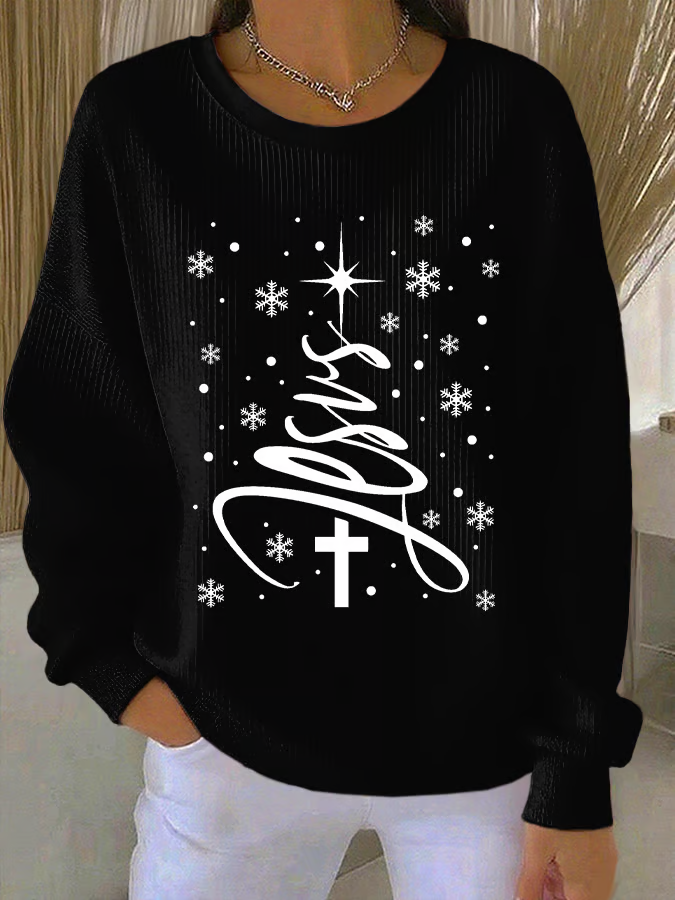 Casual Crew Neck Printing Christmas Sweatshirt