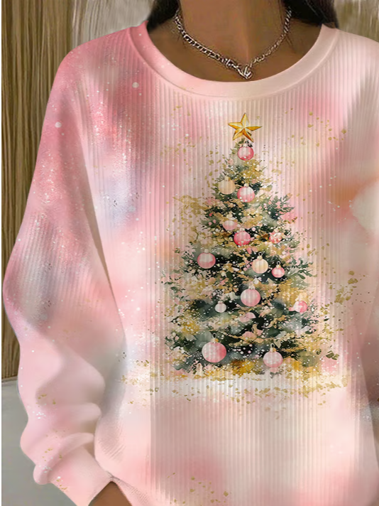 Crew Neck Printing Casual Christmas Tree Sweatshirt