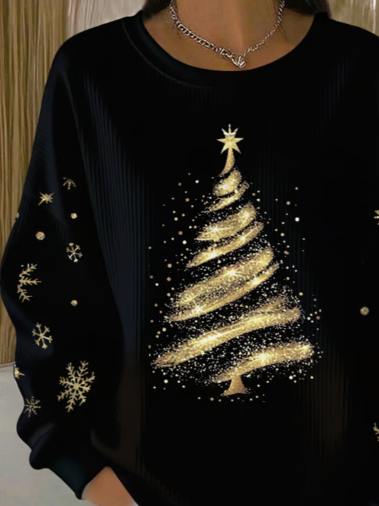 Printing Christmas Tree Casual Loose Sweatshirt