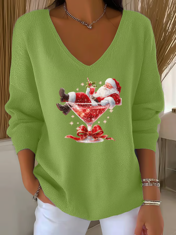 Women's Long Sleeve T-shirt Spring/Fall Red Christmas Printing V Neck Daily Going Out Casual Top