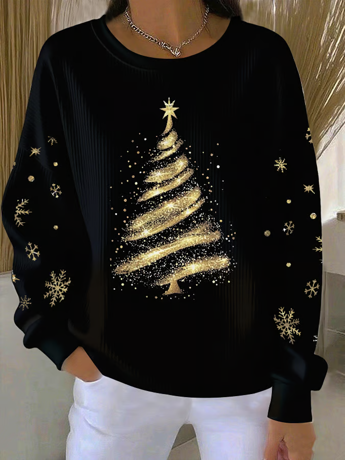 Printing Christmas Tree Casual Loose Sweatshirt