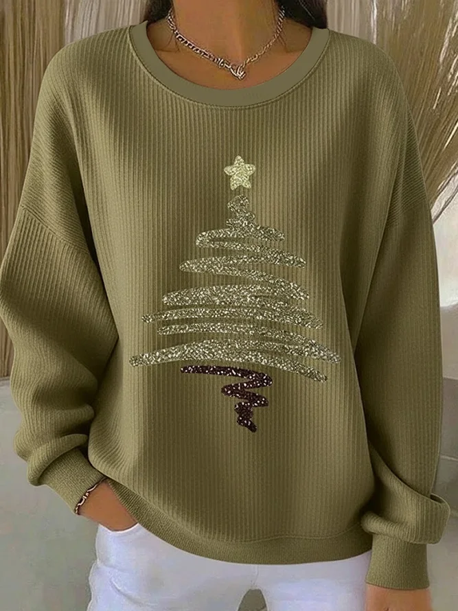 Christmas Printing Casual Crew Neck Sweatshirt