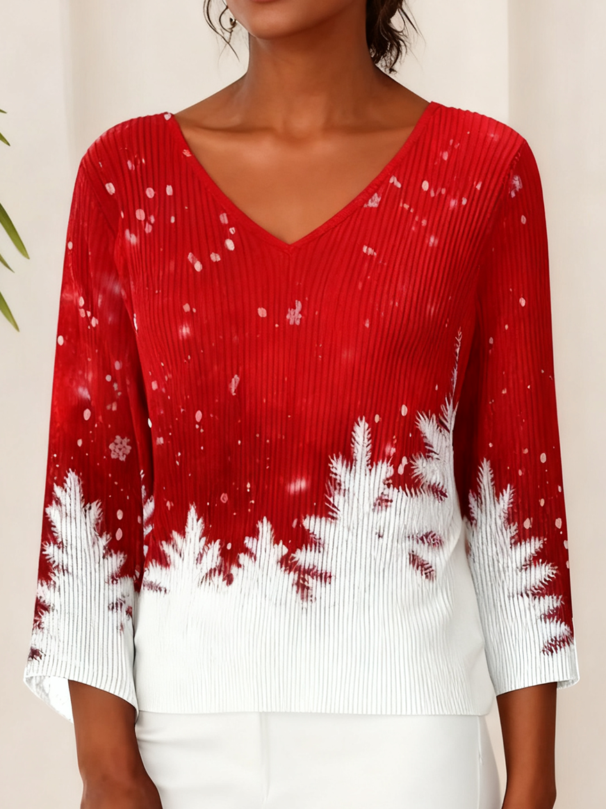 V Neck Simple Christmas Knit Top