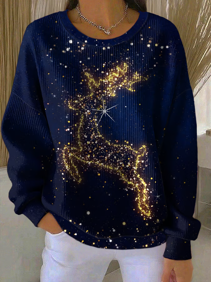 Casual Christmas Elk Printing Crew Neck Sweatshirt