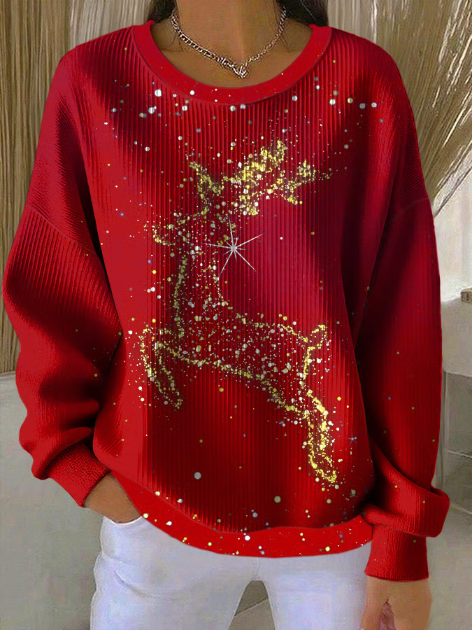 Casual Christmas Elk Printing Crew Neck Sweatshirt
