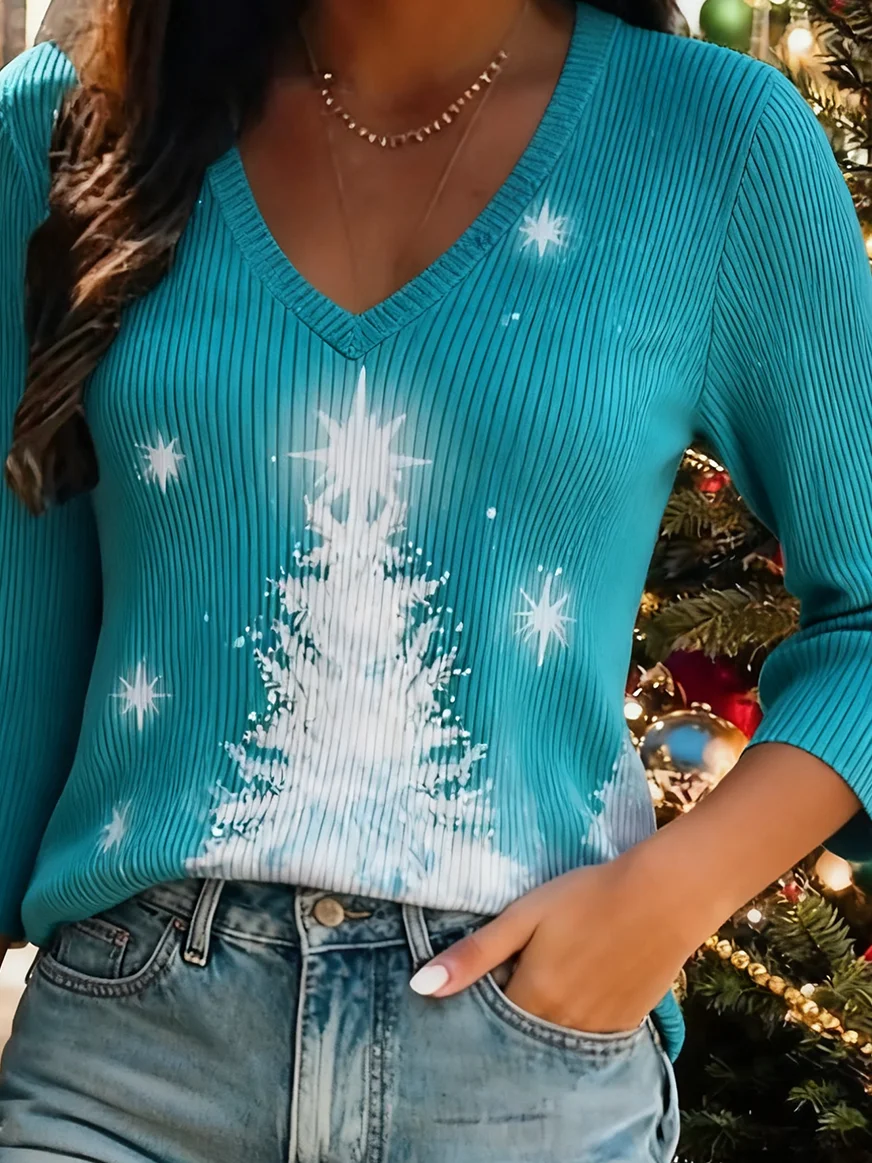 Simple V Neck Christmas Knit Top