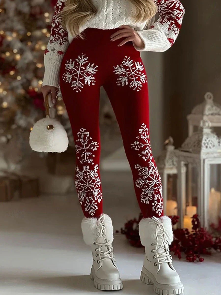 Christmas Casual Fluff/Granular Fleece Fabric Leggings