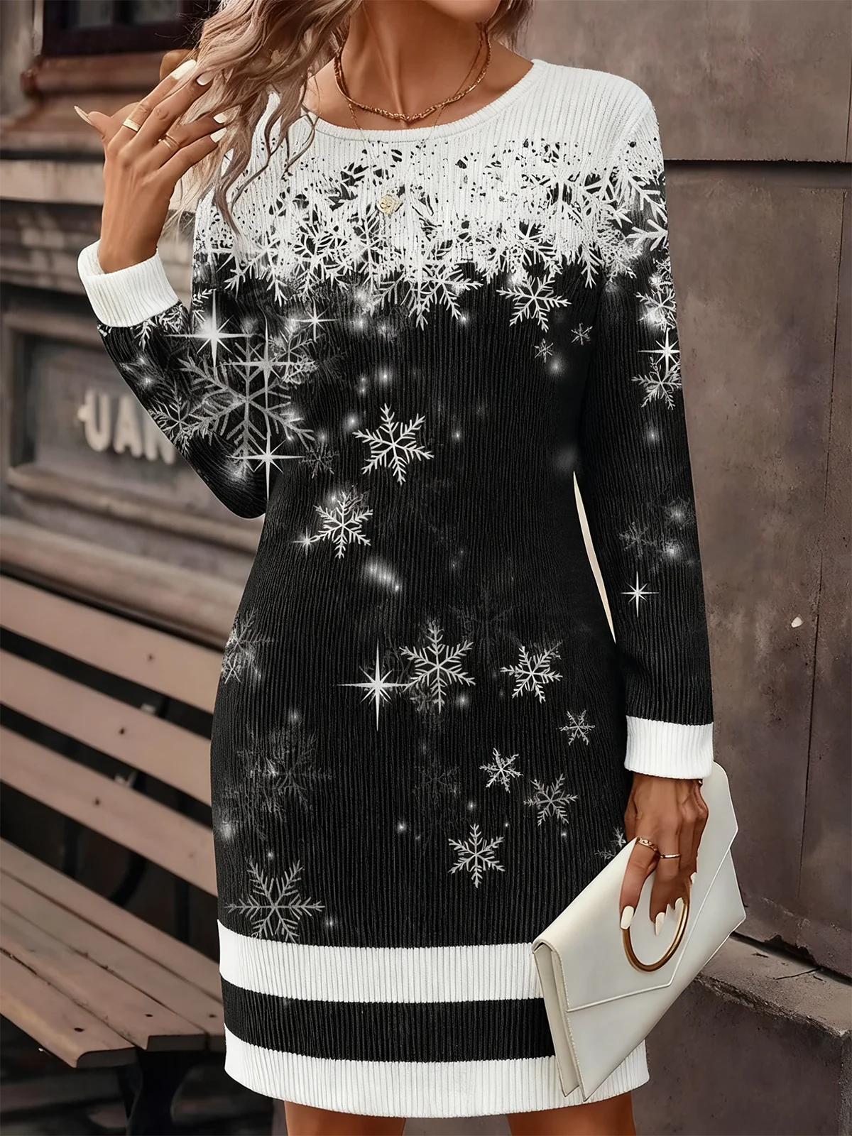 Christmas Regular Fit Knitted Vintage Sweater Dress With No