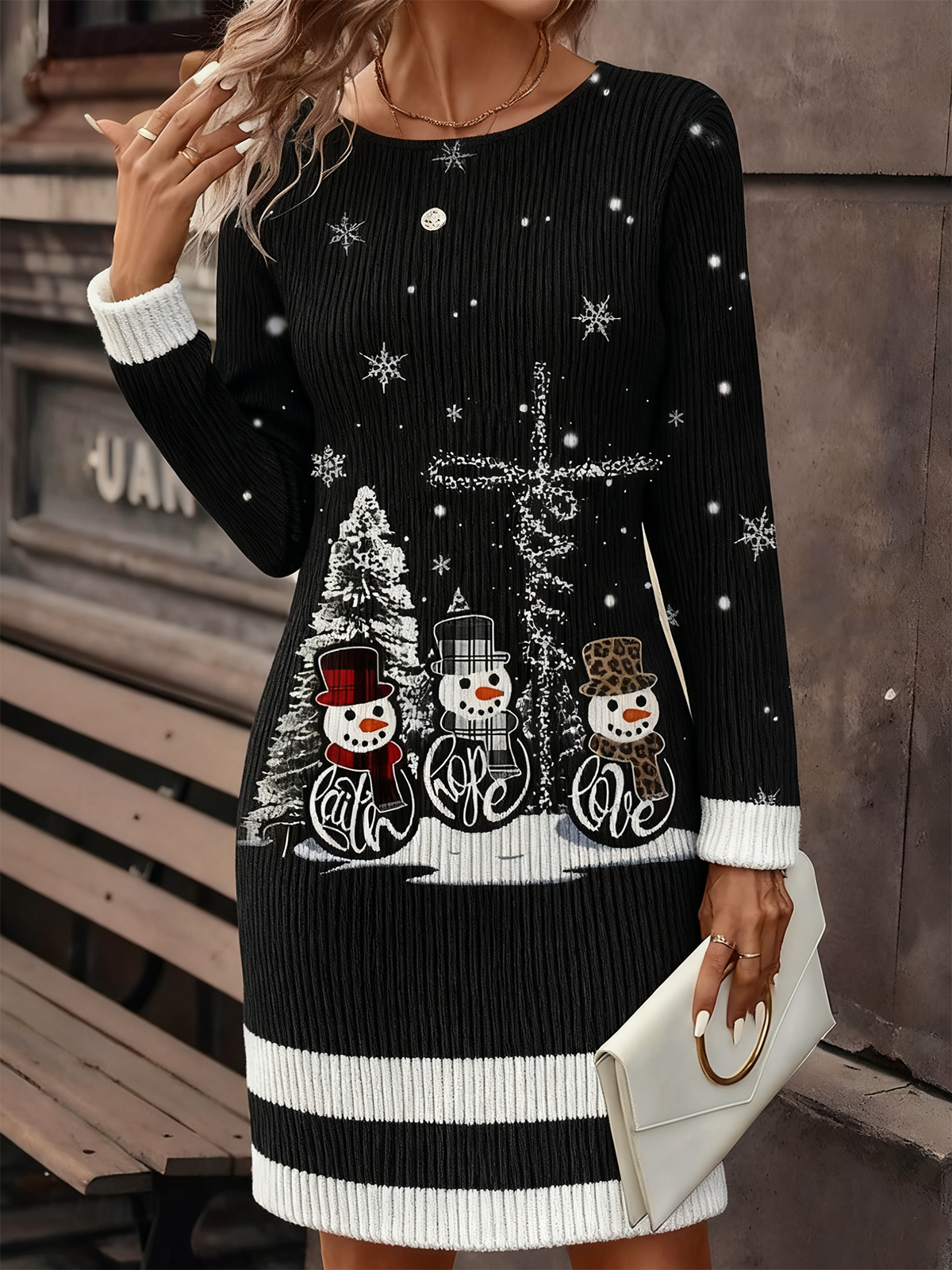 Christmas Regular Fit Knitted Vintage Sweater Dress With No