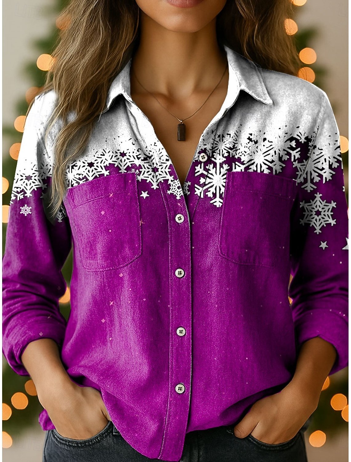 Christmas Shawl Collar Casual Loose Shirt