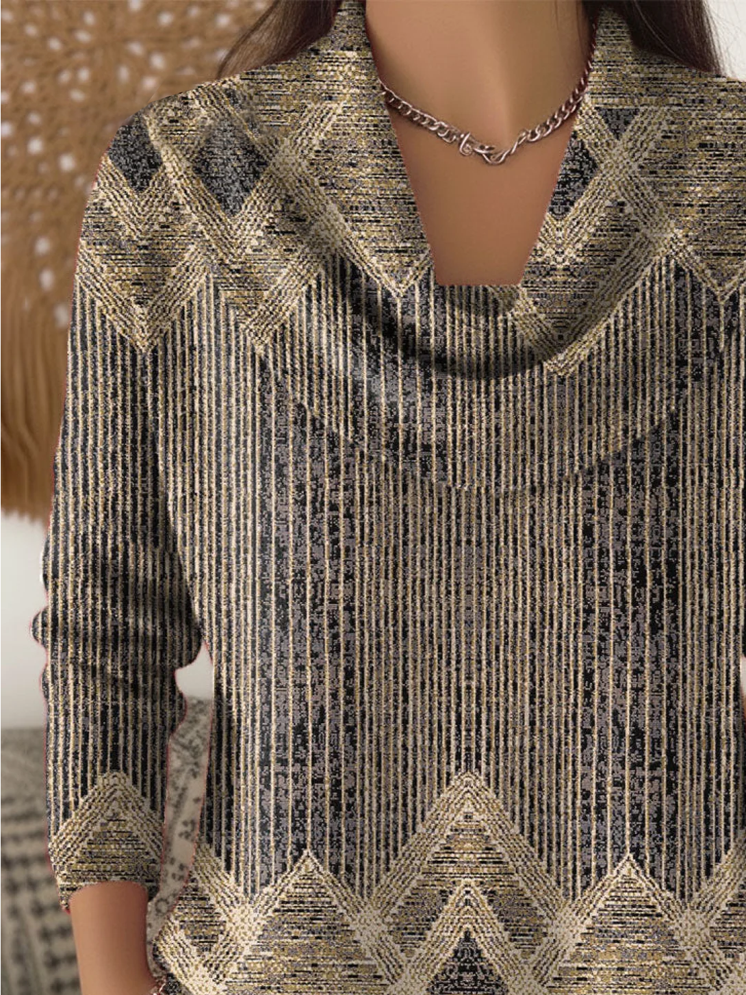 Casual Printing Regular Fit Cowl Neck Sweater