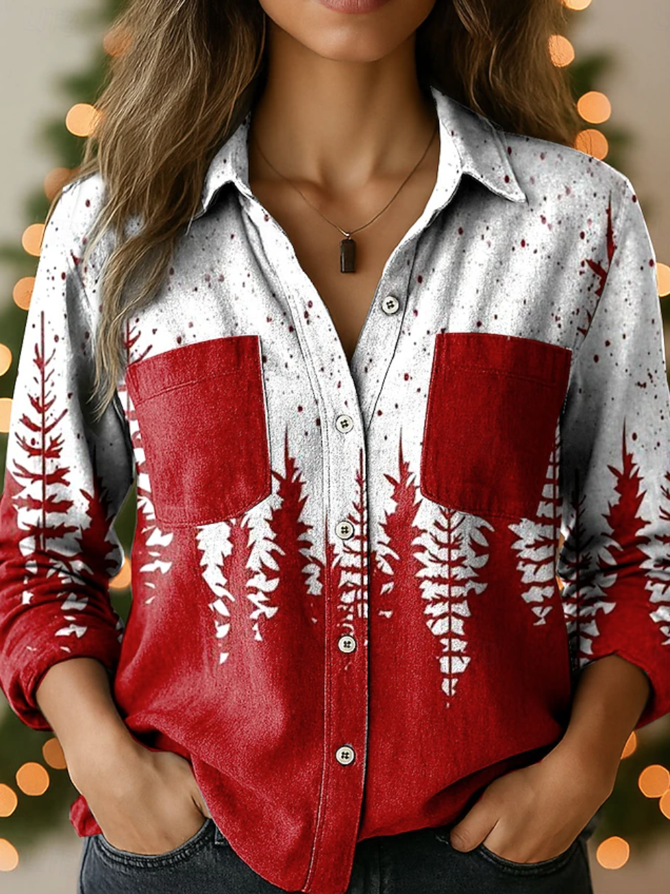 Loose Vintage Shawl Collar Christmas Shirt