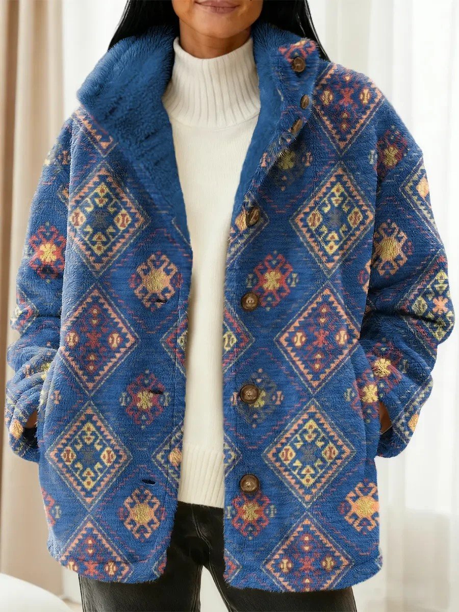 Geometric Others Boho Loose Teddy Jacket