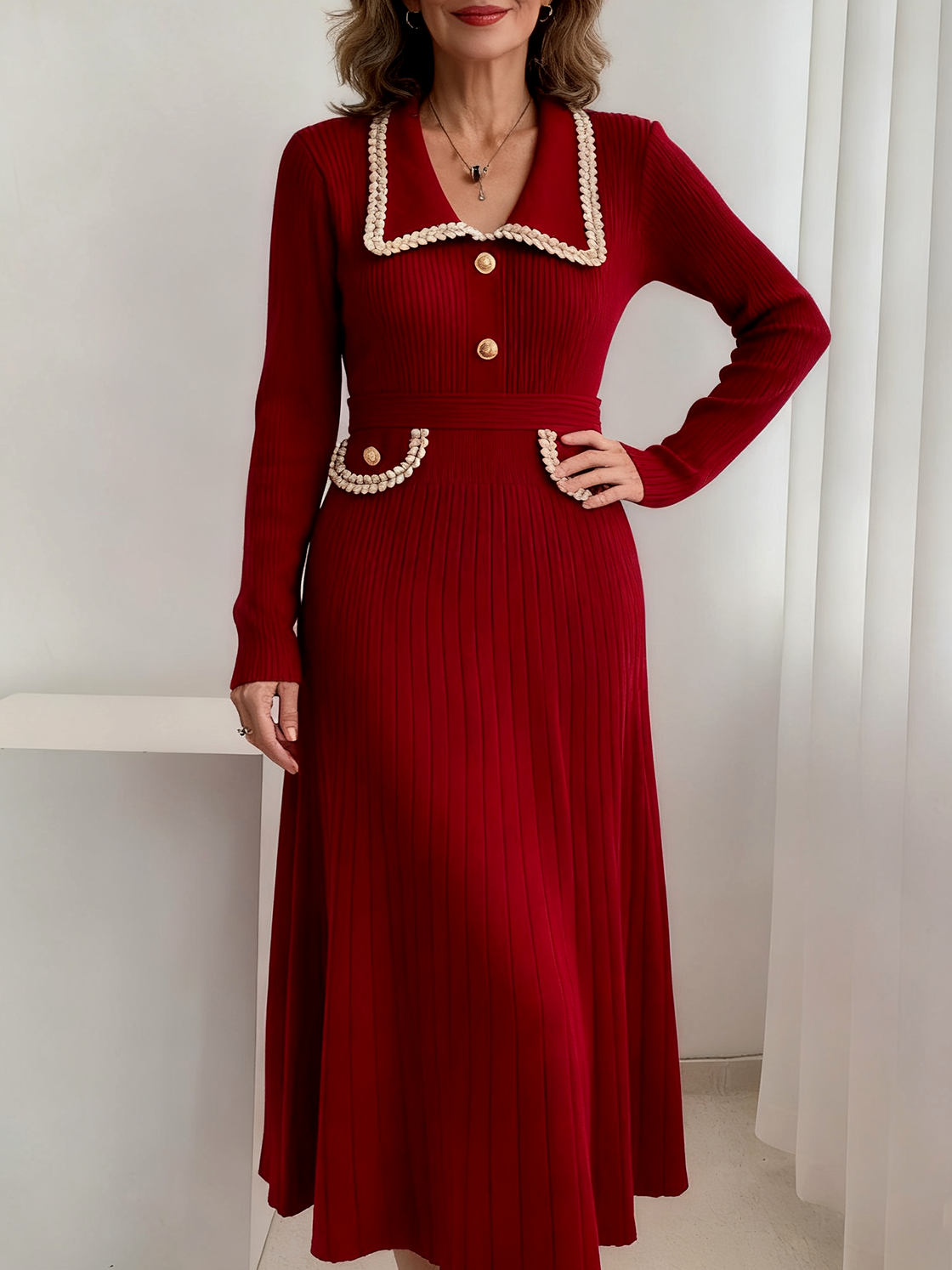 Others Sexy Multicolor Block Wool/Knitting Dress With No