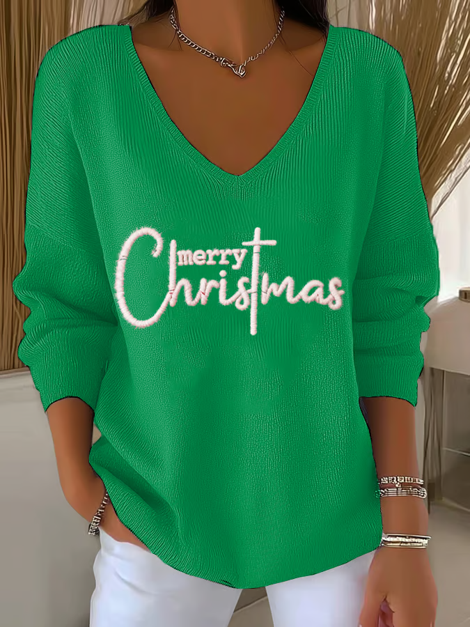 Women's Long Sleeve T-shirt Spring/Fall Red Christmas Printing V Neck Daily Going Out Casual Top