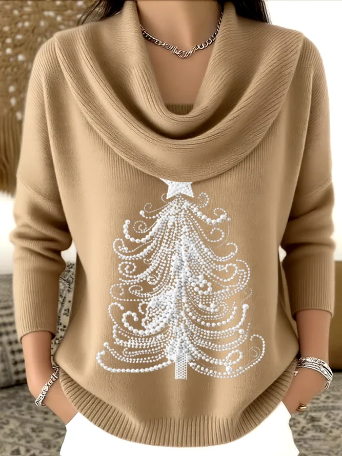 Christmas Cowl Neck Printing Casual Sweater