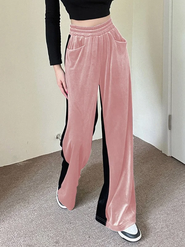 Women's  Elastic Waist H-Line Wide Leg Pants Daily Going Out Pants Pink Casual Split Joint Plain Spring/Fall Pants