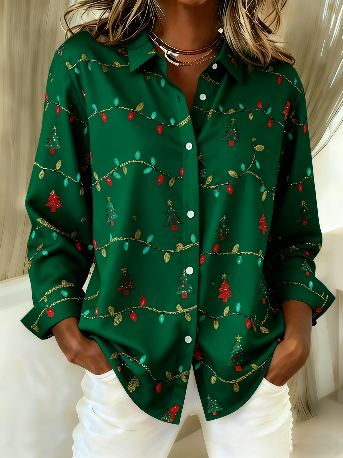 Christmas Vintage Loose Shawl Collar Shirt