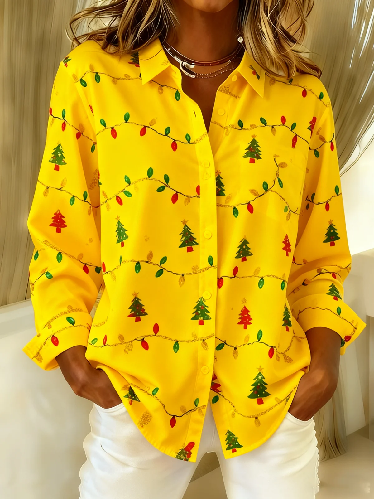 Christmas Vintage Loose Shawl Collar Shirt