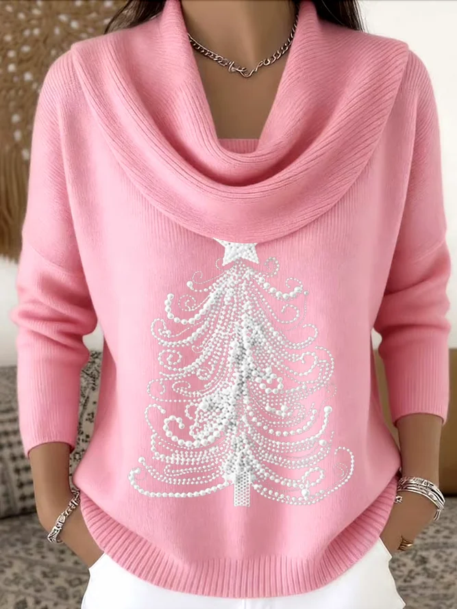 Christmas Cowl Neck Printing Casual Sweater