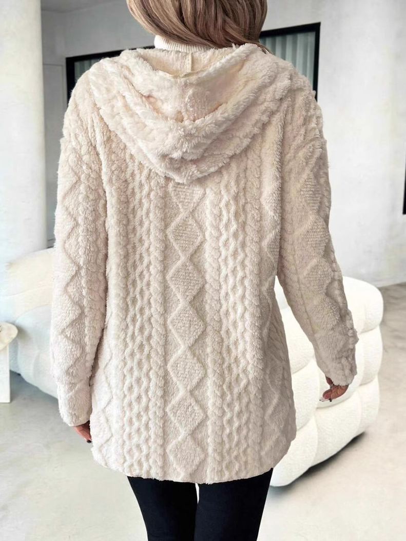 Casual Fluff/Granular Fleece Fabric Plain Teddy Jacket