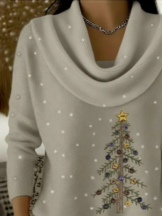 Regular Fit Christmas Cowl Neck Casual Sweater