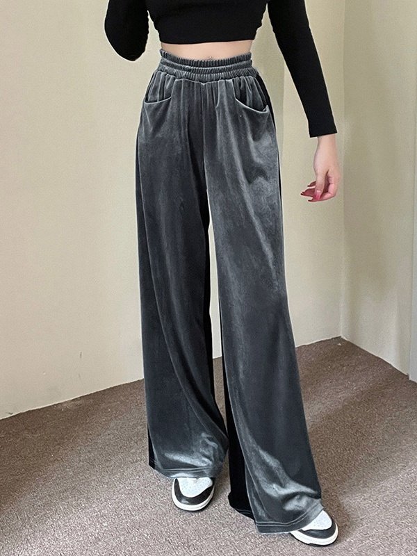 Women's  Elastic Waist H-Line Wide Leg Pants Daily Going Out Pants Pink Casual Split Joint Plain Spring/Fall Pants